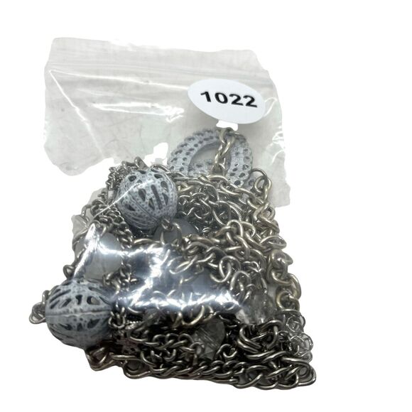 Romantic Layered Necklace Silver Tone White Shabby Retro Age Funky Victorian 90s - Picture 9 of 16